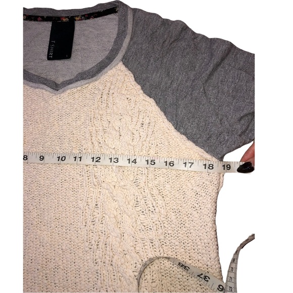 Anthropologie Dolan Ivory/Gray 3/4 Sleeve Crochet Pullover Sweater - S - Picture 8 of 12